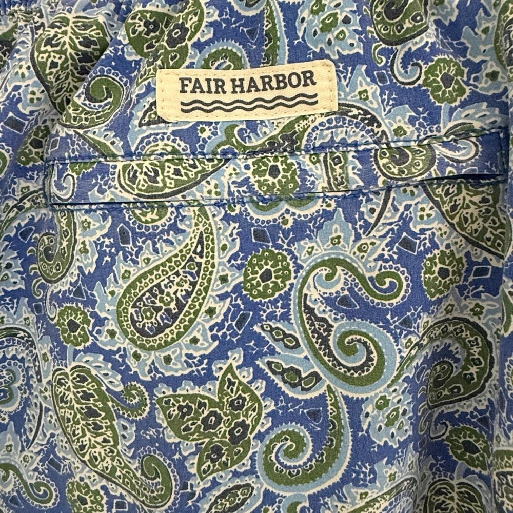 Fair Harbor Blue and Green Paisley Bungalow Liner Swim Trunks - Picture 4 of 9